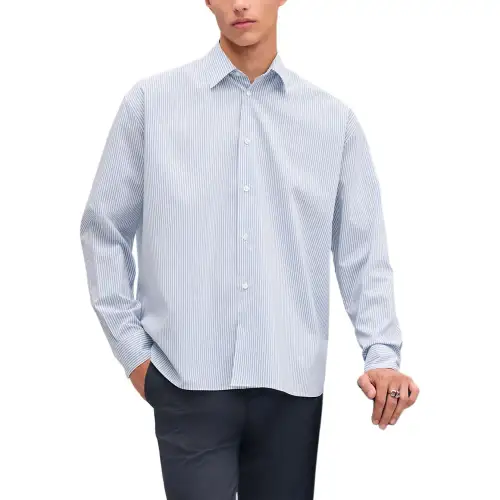 HERMES Shirts Men's Blue Lapel Moderate Other