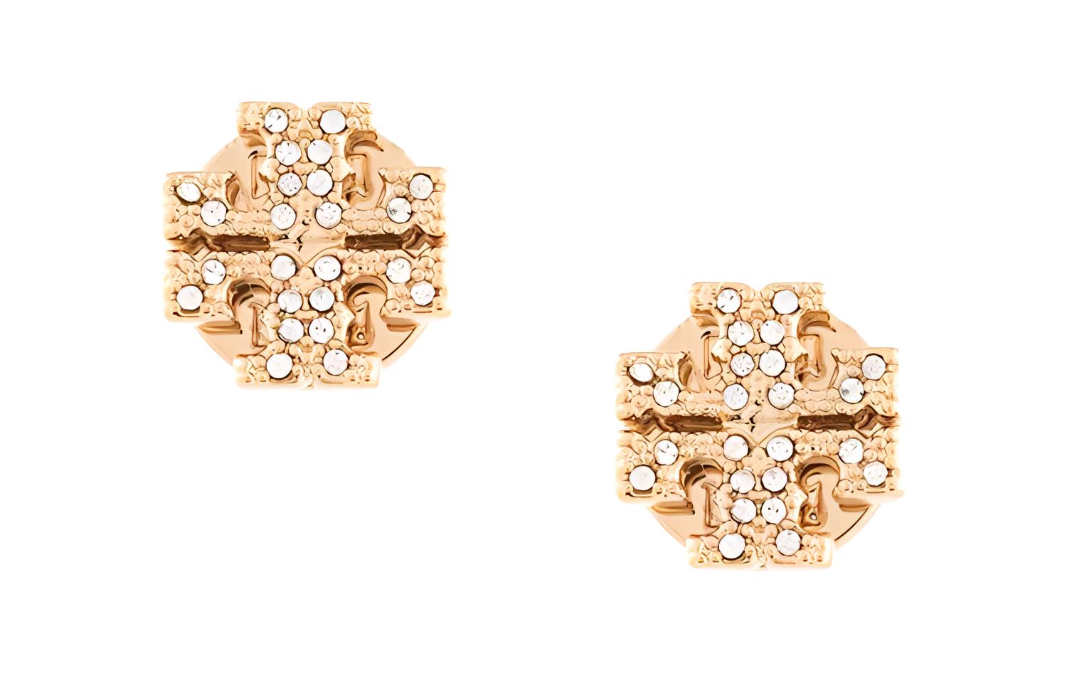 TORY BURCH Brass glass crystal earings, golden earrings