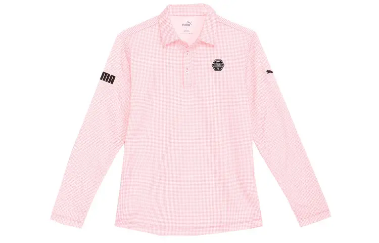 PUMA Golf Polo Shirts Men's Pink Polo Collar Moderate Straight Fit