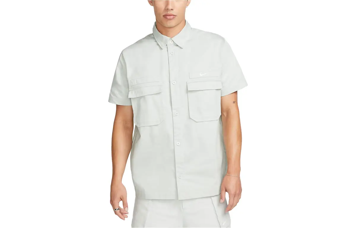 Nike Life Woven Military Short-Sleeve Button-Down Shirt 'Light Silver'