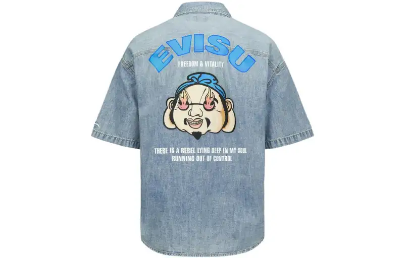 EVISU Shirts Men's Denim Blue Pointed Collar Moderate Other