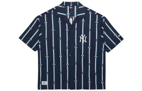 New Era Shirts Men's Navy Blue Lapel Moderate Straight Fit
