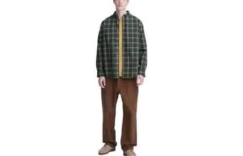 UNIQLO Shirts Men's Dark Olive Pointed Collar Moderate Other