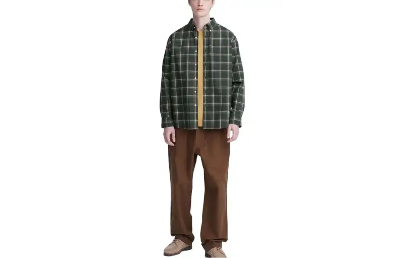 UNIQLO Shirts Men's Dark Olive Pointed Collar Moderate Other