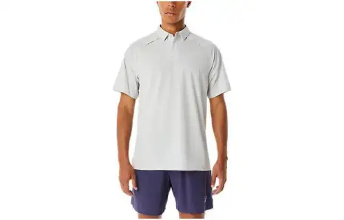 ASICS Polo Shirts Men's Gray Polo Collar Moderate Straight Fit