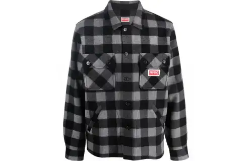 【Previous Season】checked logo-patch overshirt