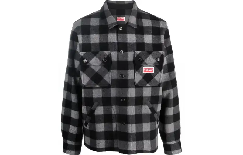 【Previous Season】checked logo-patch overshirt