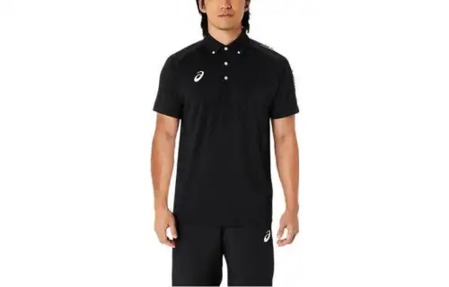 ASICS TEAM C Dry Polo Shirts Men's Black Polo Collar Moderate Straight Fit