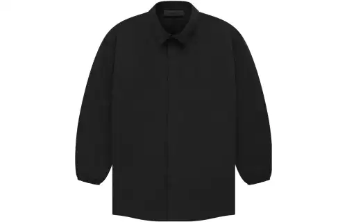 Fear of God Essentials The Black Collection Button Down Shirt Jet Black Letter Logo Hidden Button Design Long Sleeve American Heavy Shirt Men's Xuanqing Black