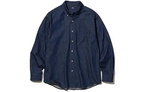 UNIQLO Shirts Men's Dark Blue Pointed Collar Moderate Denim