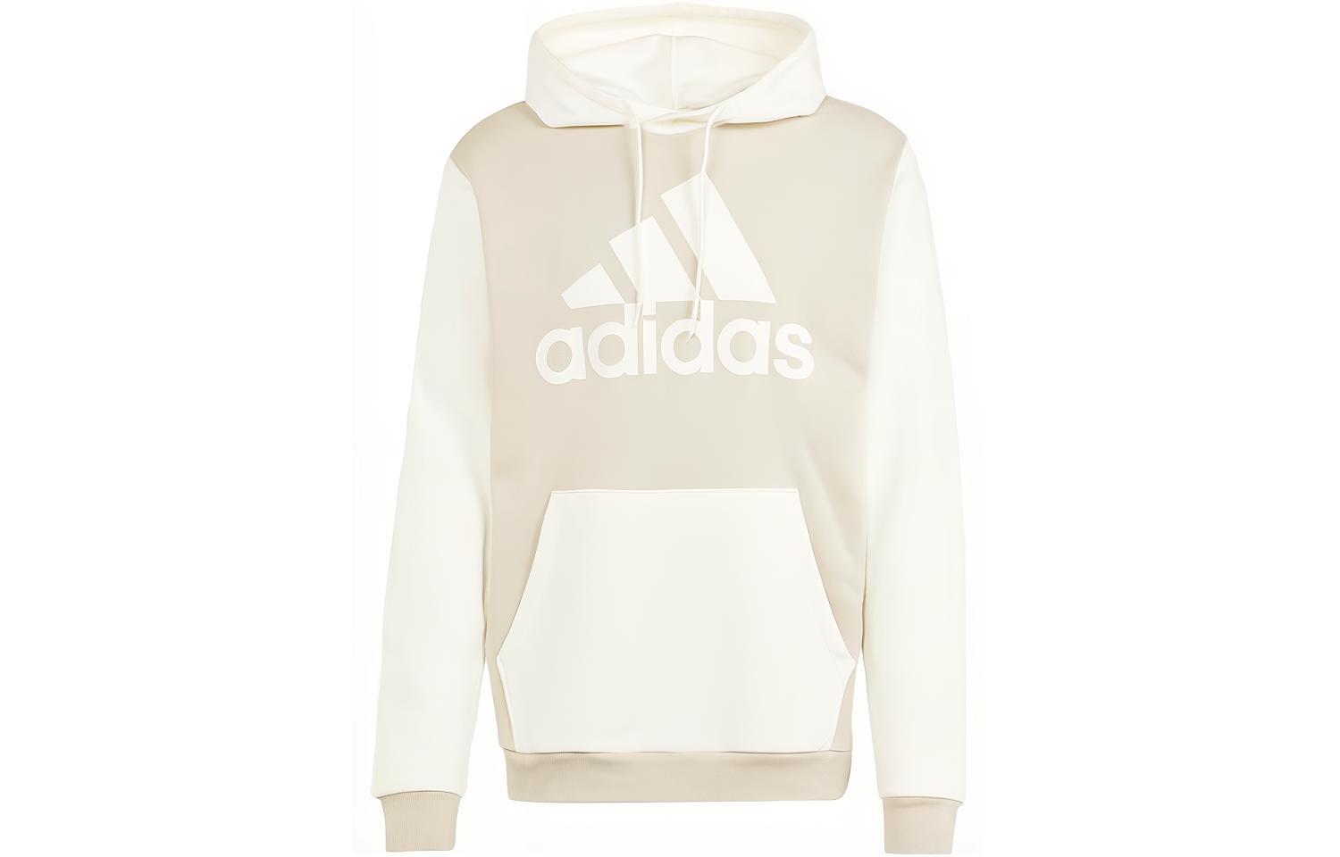 Adidas Essential Essentials Fleece Big Logo Hoodie Sweatshirt Men's Beige Gray