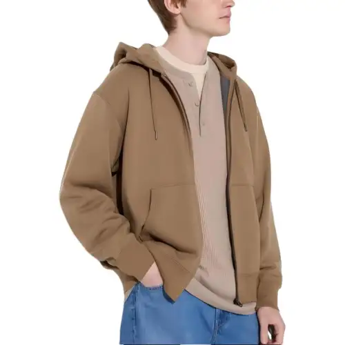 UNIQLO Sweatshirts Men's Camel Hooded Moderate Cardigan