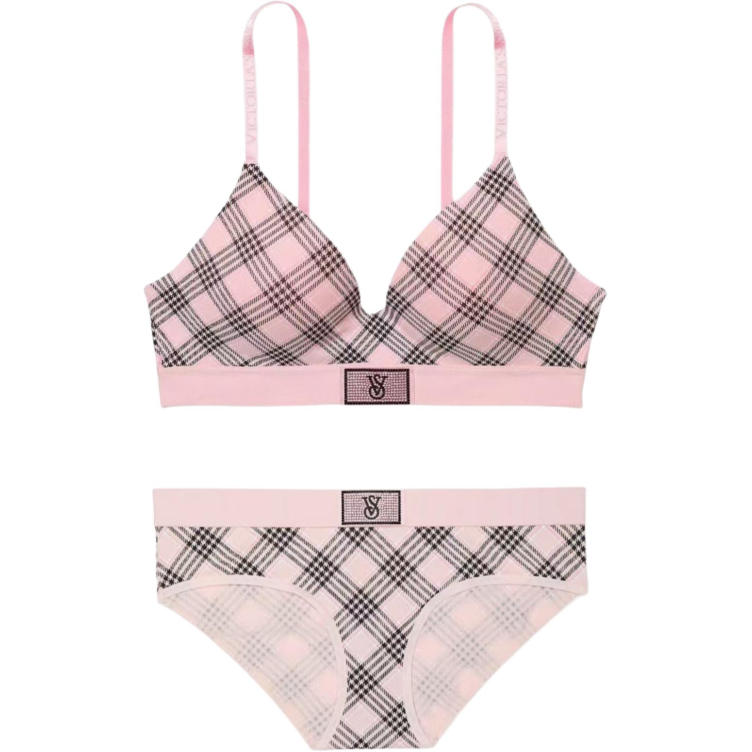 Женский комплект белья Victoria's Secret (розовый в клетку)