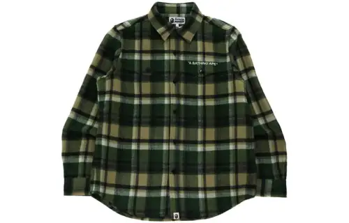 A BATHING APE Shirts Men's Green Pointed Collar Thickened Other