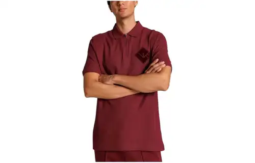 PUMA Polo Shirts Men's Burgundy Polo Collar Moderate Straight Fit