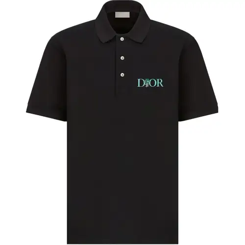 DIOR Polo Shirts Men's Black Polo Collar Moderate Straight Fit