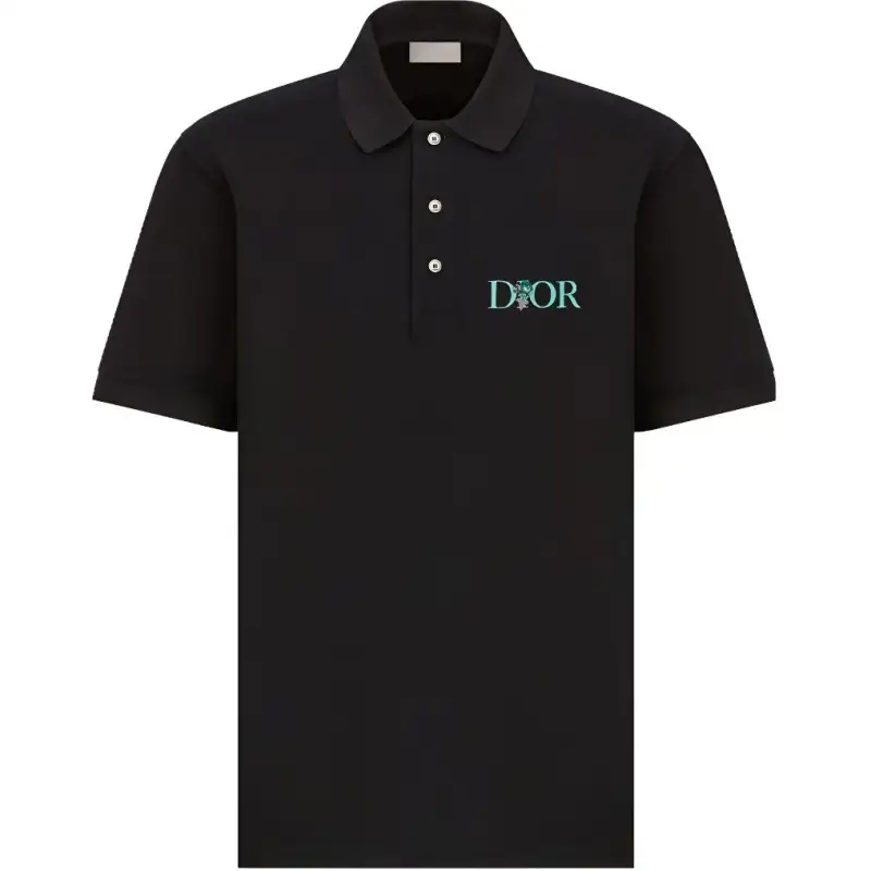 DIOR Polo Shirts Men's Black Polo Collar Moderate Straight Fit