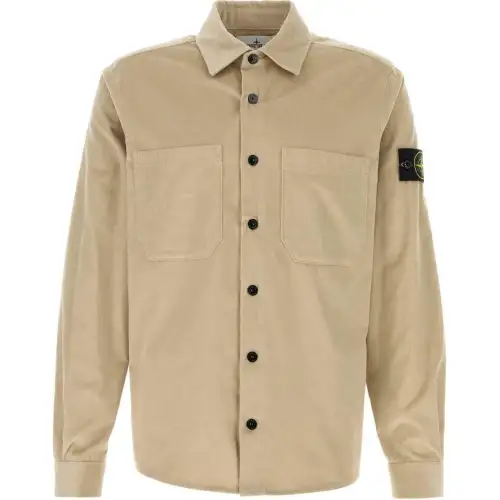 STONE ISLAND Logo Patch Long Sleeved Corduroy Shirt