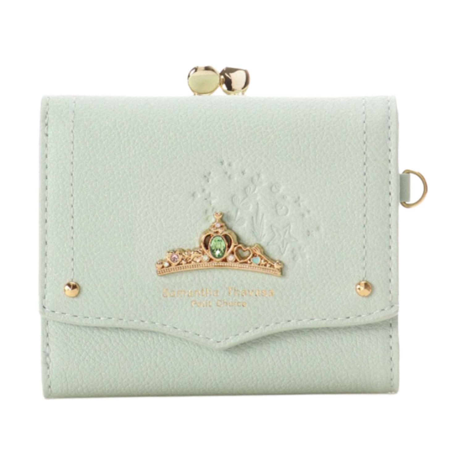 Disney Disney Dondi Samantha Thavasa Petit Choice Disney Princess Series Brand Logo Folding Cowhide Wallet Women's Light Green