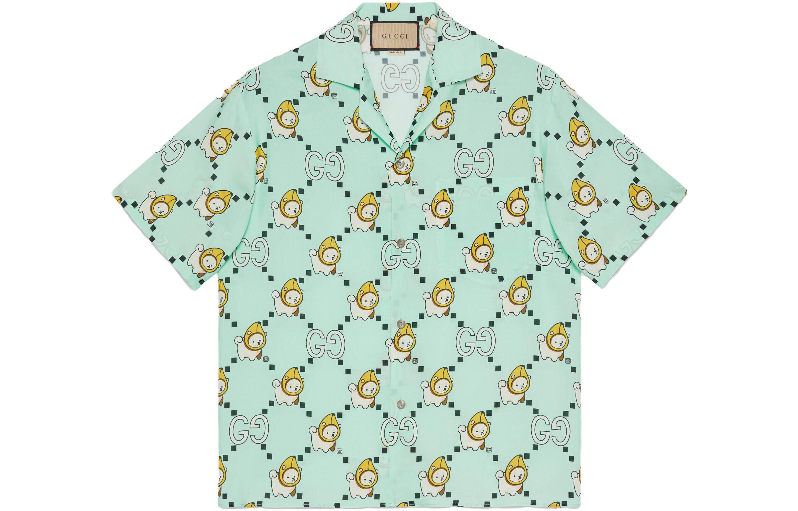 GUCCI Gucci SS23 animal all-over single-breasted short-sleeved sunscreen shirt for men, green