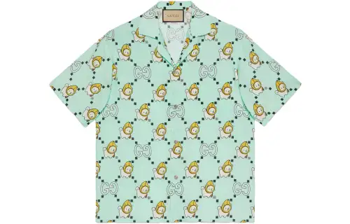 GUCCI Shirts Men's Teal Cuban Collar Moderate Other