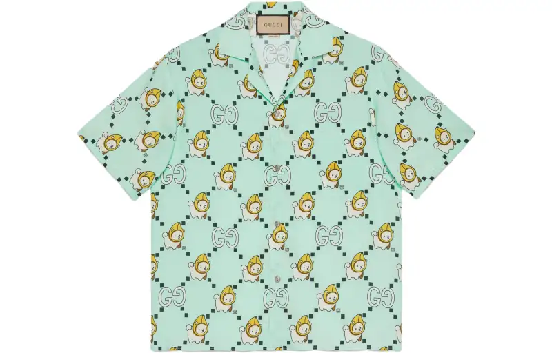 GUCCI Shirts Men's Teal Cuban Collar Moderate Other