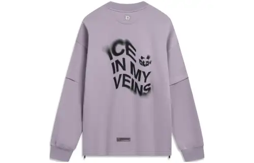 Li Ning Wade Collection Stars Letter Print Fleece Lined Thermal Loose Fit Pullover Sweatshirt Men's Ink Gray Purple