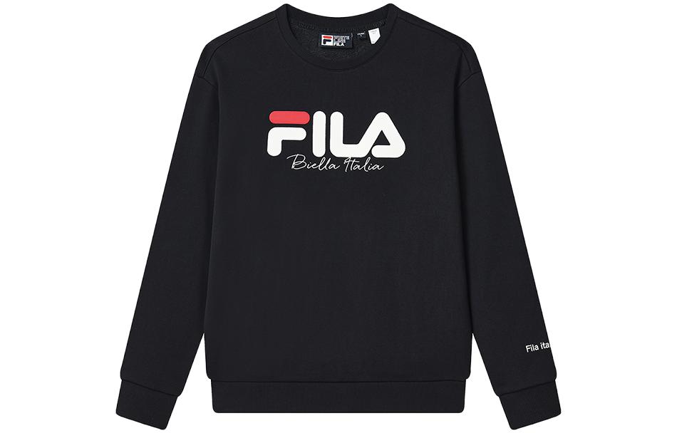 FILA Letter Print Crew Neck Fleece Lined Pullover Casual American Vintage Sweatshirt Unisex Legend Blue