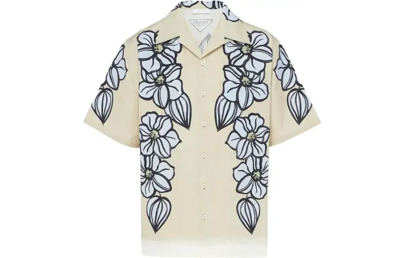 PRADA Shirts Men's Lime Gray Cuban Collar Moderate Other