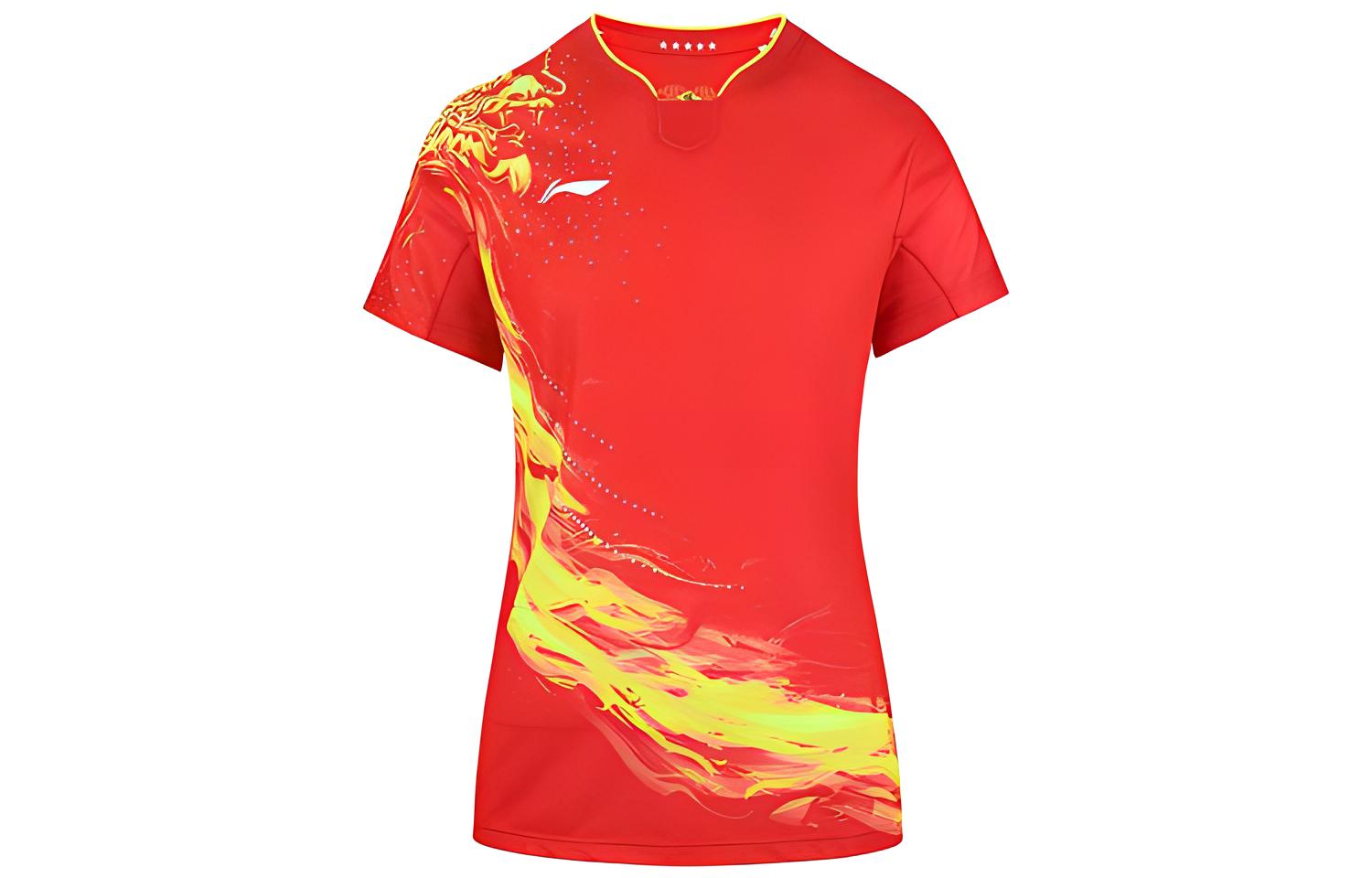 Li Ning Table Tennis Clothing Women’s Total Cherry Red V Neck Moderate