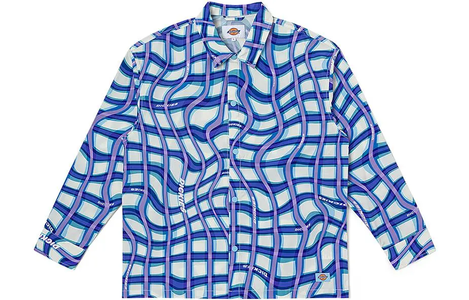 Dickies Shirts Unisex Sky Blue Wave Plaid Pointed Collar Moderate Shirt
