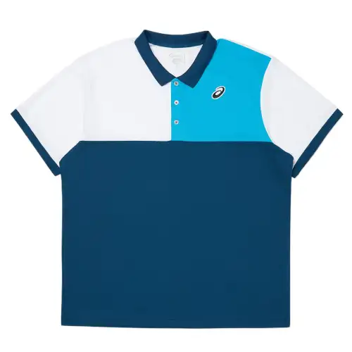 Asics Polo Shirt Men's Gray Mackerel Blue Bright White