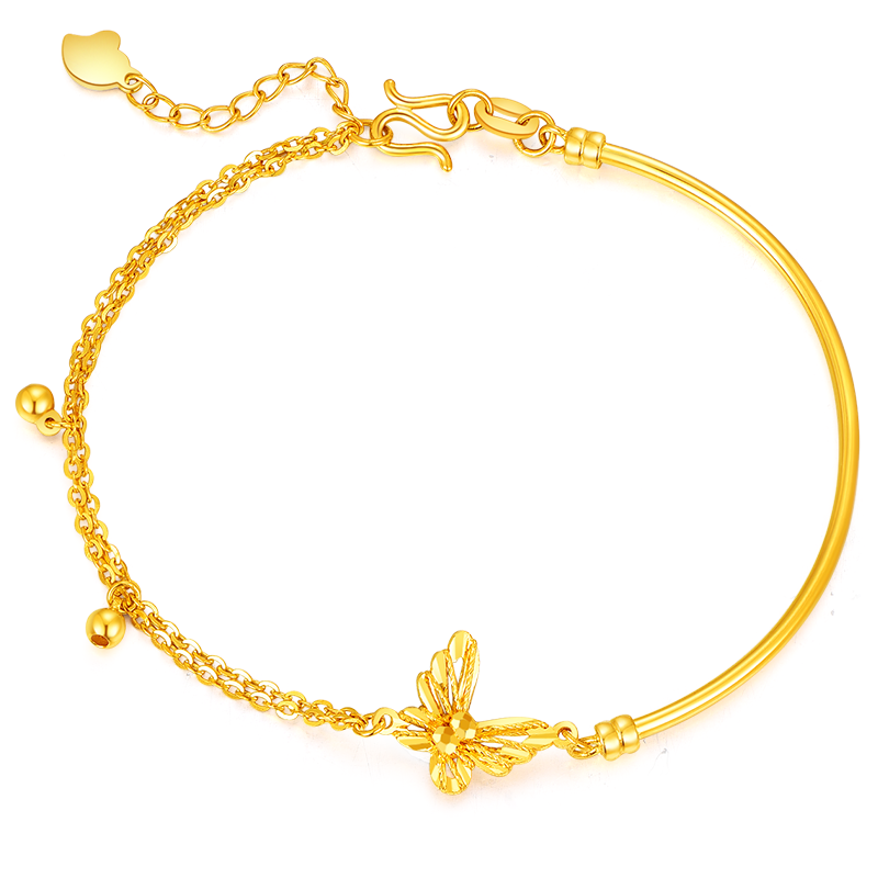 Chinese jewelry SINO GEM brushed butterfly, swaying butterfly, romantic and smart, versatile, niche temperament, exquisite and high-end #good luck, pure gold, priced by the gram, gold bracelet, same style for men and women, couple style