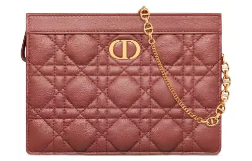 DIOR Caro Cow Leather Portable One Shoulder Crossbody Clutch Women's Rose Pink