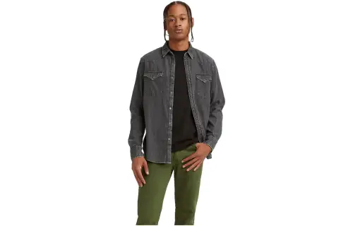 Levis Shirts Men's Black Lapel Moderate Denim