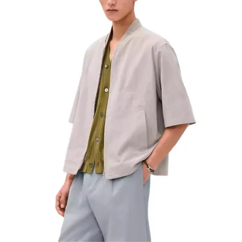 HERMES Shirts Men's Gray Stand Collar Moderate