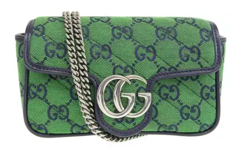 GUCCI Marmont Canvas With Leather Shoulder Bag, Crossbody Bag Extra Mini Women's Green/Dark Blue
