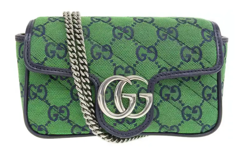 GUCCI Marmont Canvas With Leather Shoulder Bag, Crossbody Bag Extra Mini Women's Green/Dark Blue