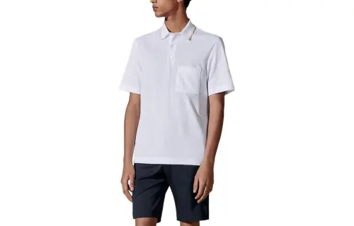 HERMES Polo Shirts Men's White Polo Collar Moderate Straight Fit