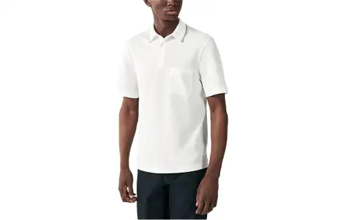 HERMES Polo Shirts Men's White Polo Collar Moderate Straight Fit