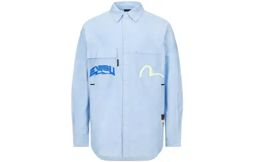 EVISU Shirts Men's Light Blue Pointed Collar Moderate Other