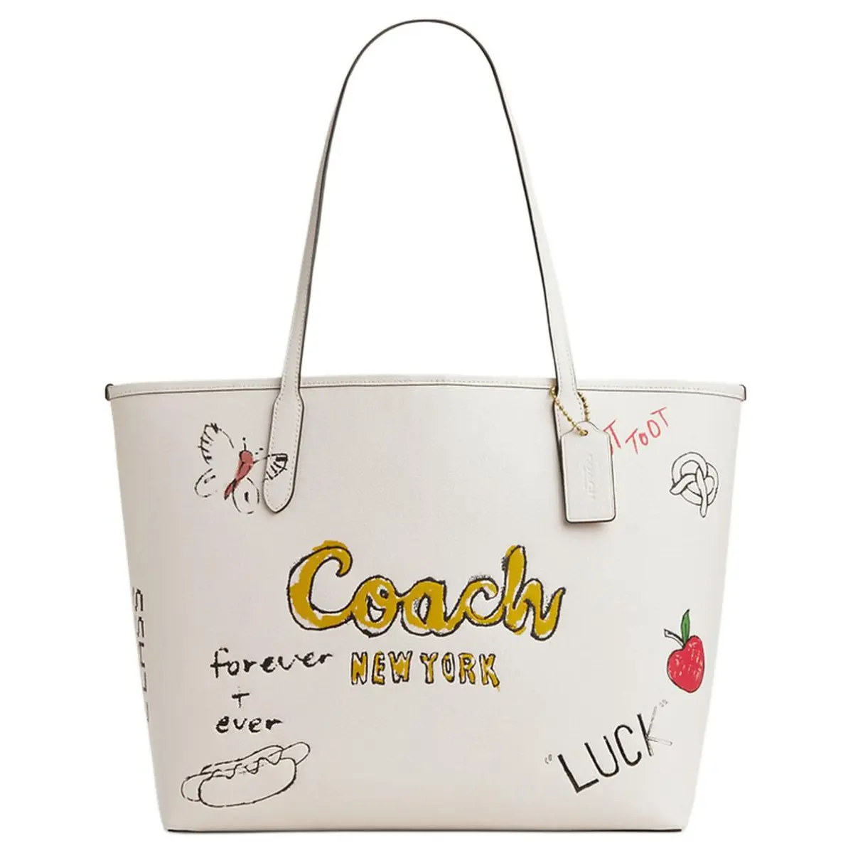 COACH City Cow Leather Tote Bag, Shopping Bag, Shoulder Bag Large Women's Chalk White