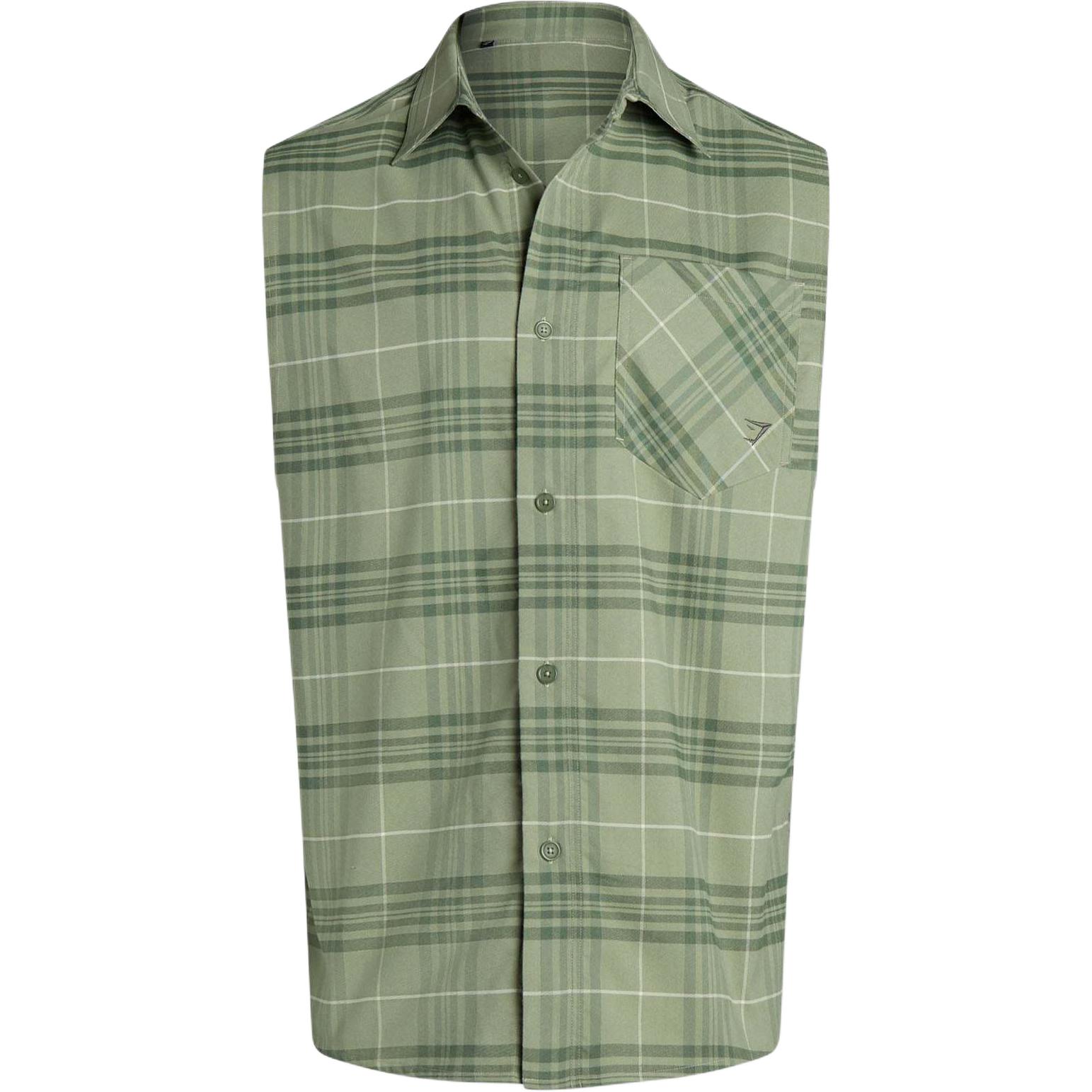 GYMSHARK CHECK SLEEVELESS SHIRT Plaid embroidered logo logo back letter embroidered sleeveless shirt for men, natural sage green