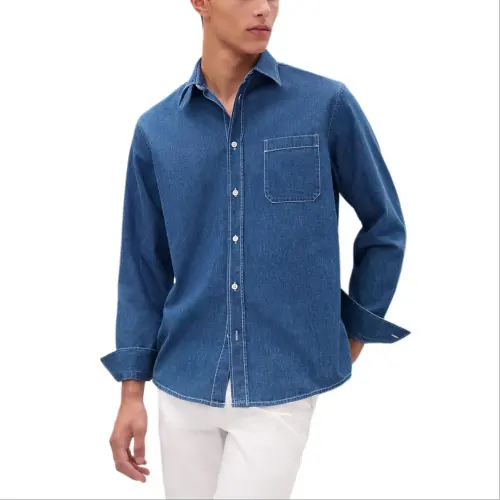 HERMES Shirts Men's Indigo Lapel Moderate Other