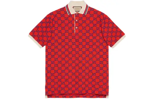 GUCCI Cotton Piquet Polo With Gg Polo Shirt Men's Red