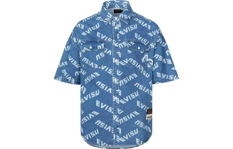EVISU Shirts Men's Blue Pointed Collar Moderate Other