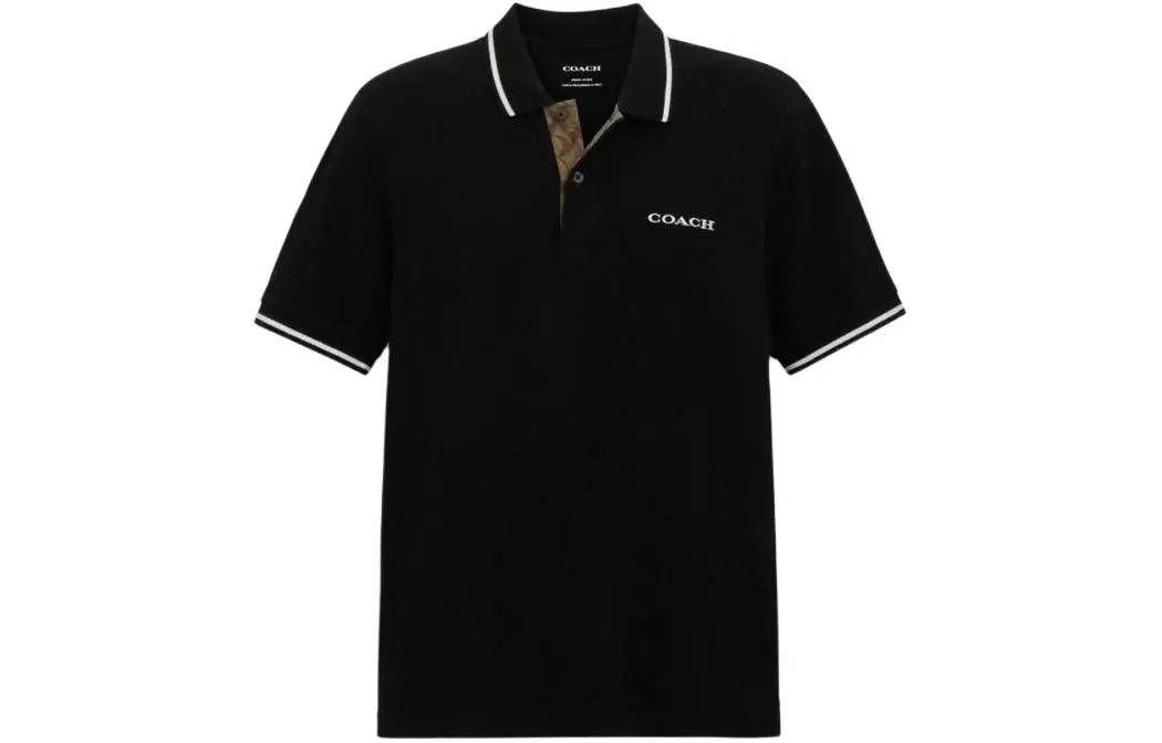 COACH Polo Shirts Men's Black Polo Collar Moderate Straight Fit