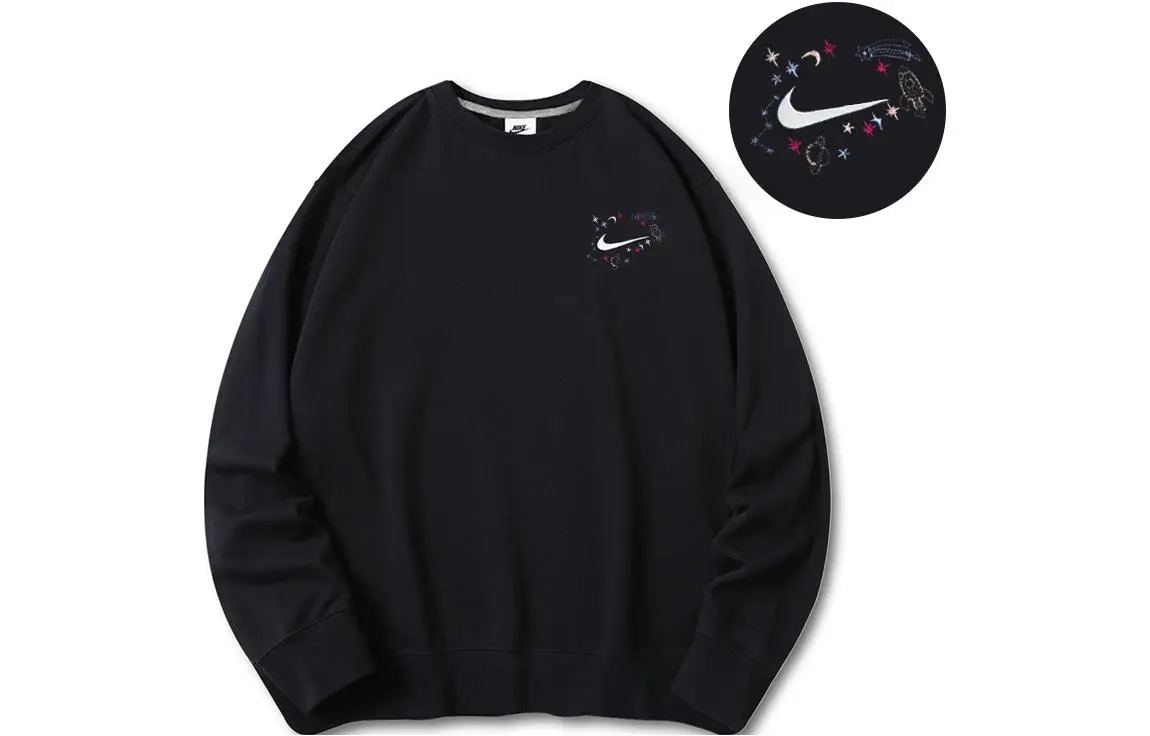Nike Small Logo Creative Embroidery Fleece Lined Thermal Long Sleeved Sweatshirt Unisex