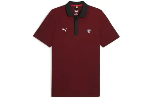 PUMA Polo Shirts Men's Burgundy Polo Collar Moderate Straight Fit