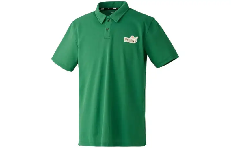 PUMA Polo Shirts Men's Green Polo Collar Moderate Straight Fit